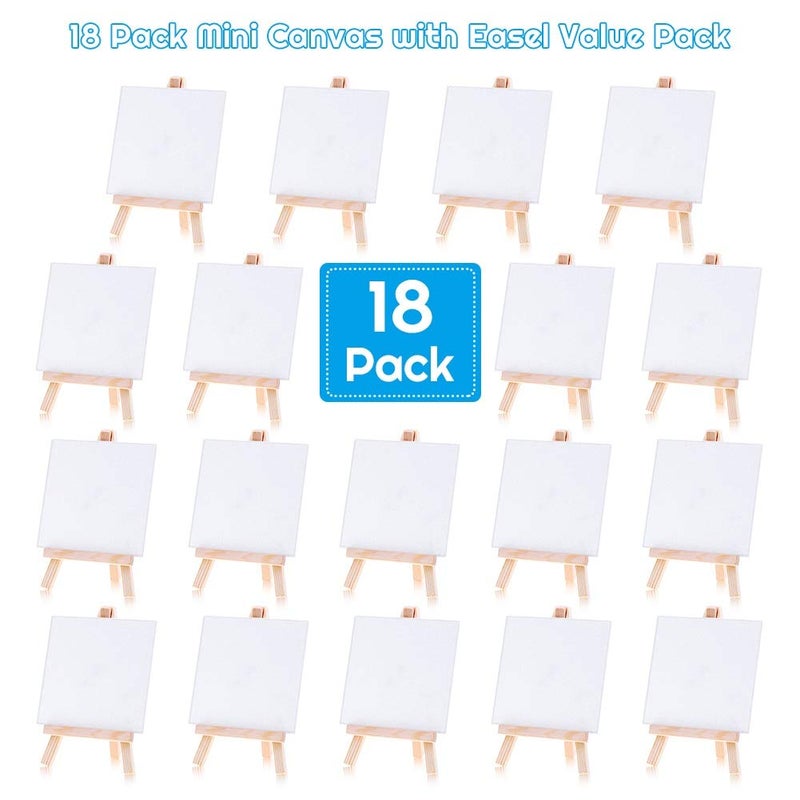 cridoz Mini Canvases 18 Pack  Cridoz Small Painting Canvas with Mini Easel 4x4 Inches Art Canvases Painting Kit for Kids Teenagers Acrylic Pouring Oil Water Color - Image 4